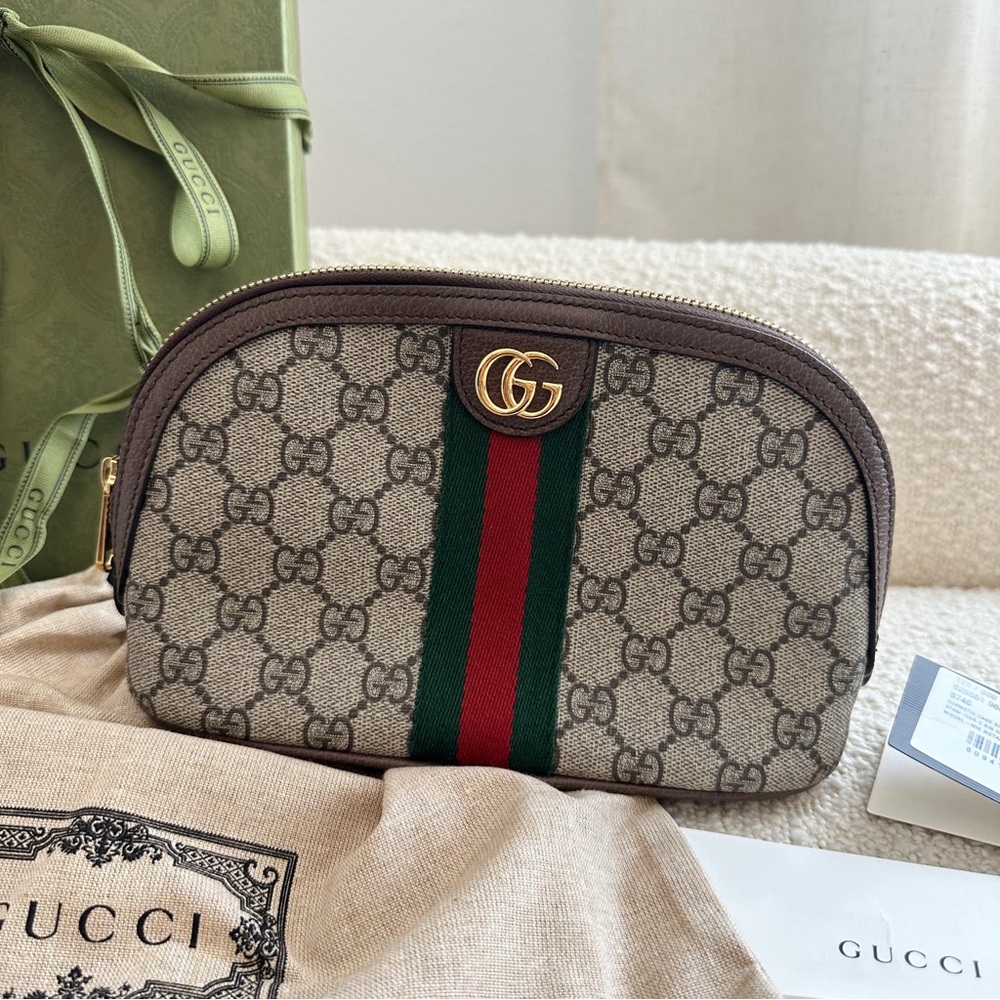 Gucci GG Pattern Cosmetic Case with Red and Green Stripe - Picture 4 of 11
